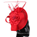 Small Saucer Sinamay Red Colour Fascinator With Flower On Headband Wedding Derby Ascot Races For Ladies